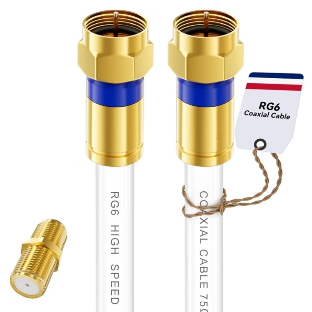 RG6 Coaxial Cable with Gold F-Type Connectors - White/Blue